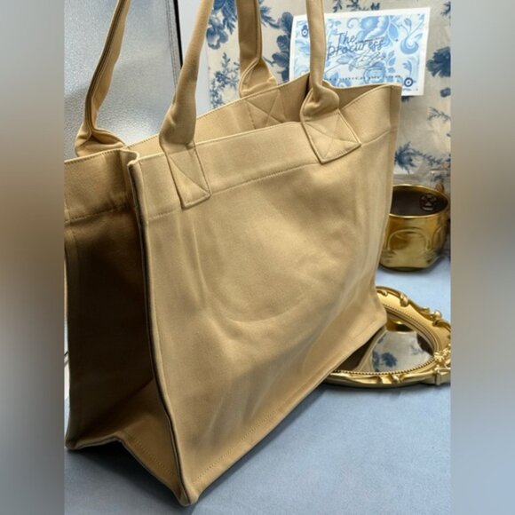 🆕 GANNI 🧿 NWOT Large Easy Shopper Tote Bag, Beige Canvas & Beige Embroidery - Picture 7 of 14